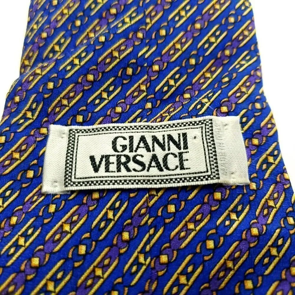 Gianni‎ Versace Blue Print Geometric Short Silk Tie